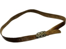 VTG "Jerusalem" Handtooled Leather Belt Engraved Brass Buckle Holy Land 1960s