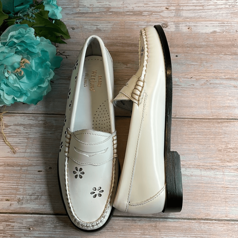 GH BASS Whitney Flower Cut Out Leather Penny Loafer White | eBay