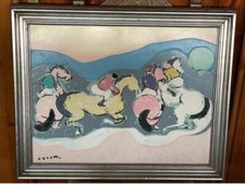 Quadro GIUSEPPE CESETTI Smalto su Lastra TITOLO: “Cavalli e Fantini” ANNI ‘70