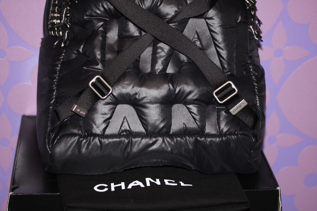 CHANEL COCO NEIGE Nylon Tweed Doudoune Cocoon Logo Backpack 
