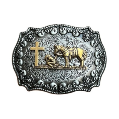 Women\'s Asian Style Religion Cross Kneeling Prayer And Horse Design Belt Buckles Western Floral Belt Buckle Praying Cowboy Kneeling at Cross  main image 4