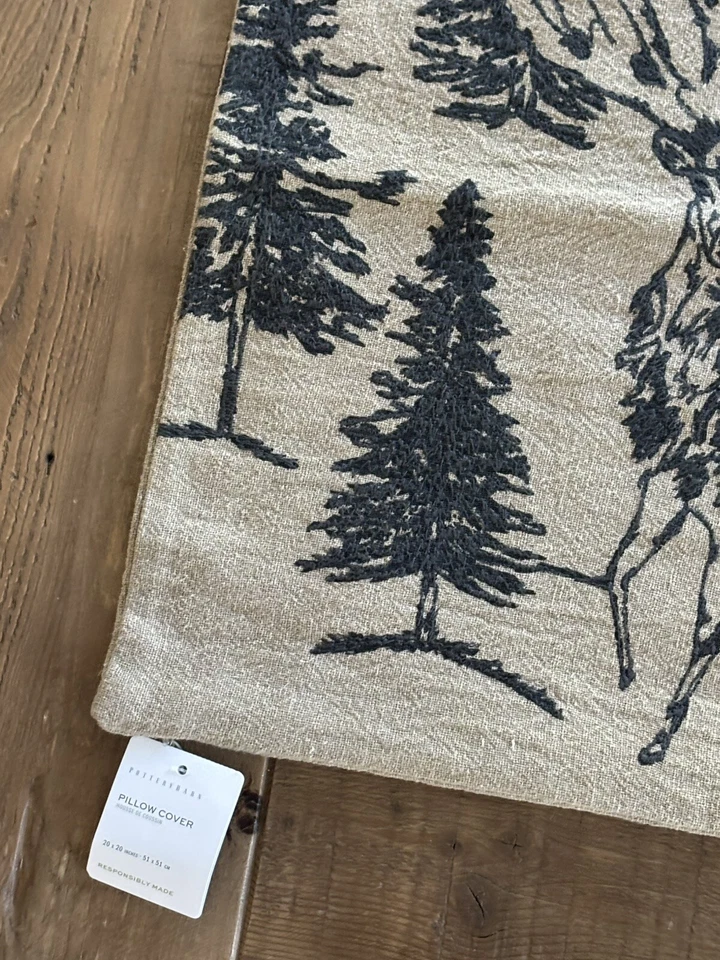 Pottery Barn Christmas Cabin Conell Rustic Forest Embroidered Pillow, 20''x20'' - Image 3 of 4