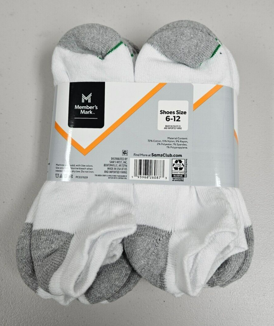 Member's Mark Men No-Show Socks 10-Pack 72% Cotton Sizes 6-12 White Made in USA-image