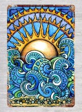 indoor wall hanging wallarts sun ocean wave metal tin sign