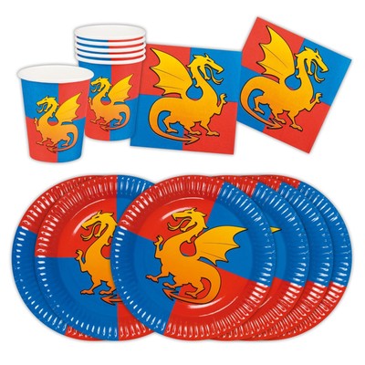 Mittelalter Drachenritter Picknick Tisch Set Partygeschirr Tassen Teller Servietten Jungen