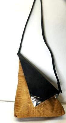 Thomas Leathers New Angle 2 Tone Leather Tan Black Crossbody Purse Handbag
