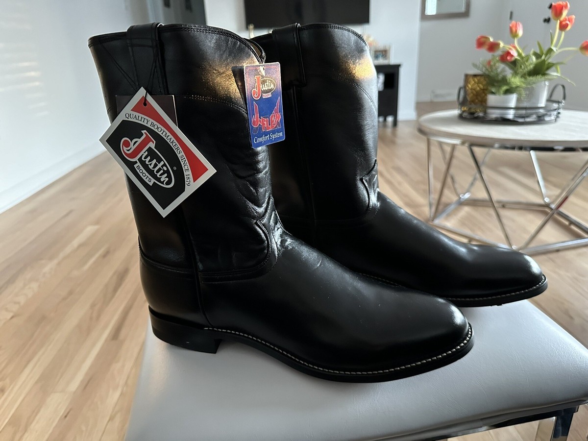 Justin Roper Boots Men\'s‎ 13 EEE Black Leather Western Boots USA Vintage Cowboy Justin Boots E Width Boots for Men for Sale | Shop New  main image 3