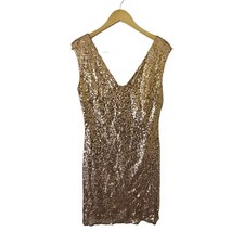 Christina Wu Rose Gold Sequined Formal Evening Mini Cocktail Dress Large