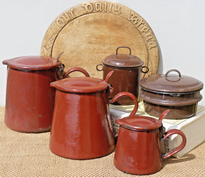 Vintage Französische Emaille Krüge Töpfe Kitchenaila RESTPOSTEN