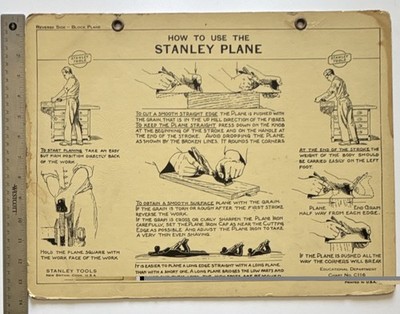 Stanley Tools Educational Chart No. C124 - How to Use & Adjust Block Plane 1930