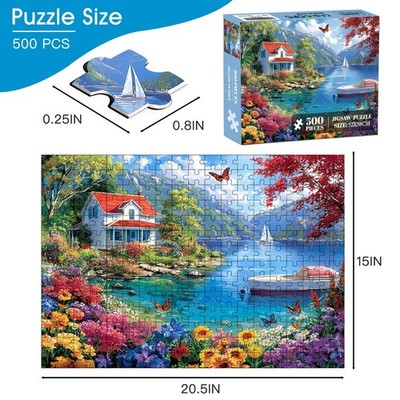 500 Piece Puzzle for Adults – Lake House Landscape Jigsaw Puzzle