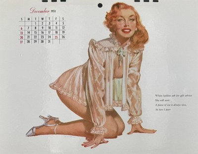 Vintage 1953 Ernest Chiriaka Pin Up Calendar Page December Glamour Girl