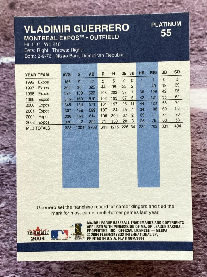 2004 Fleer Platinum Vladimir Guerrero #55 Montreal Expos - Image 2 of 2