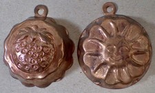 (2) Mini Strawberry & Sun Vintage Antique Copper Jello Chocolate Mold Tin 2