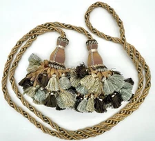 XLong Gold Olive Mint One Curtain Drapery Chair Tie Hold Back Rope Double Tassel