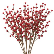 12 Pcs 13.5" Artificial Red Berry Stems 25 Berries, Red Berry Picks Holly Ber...