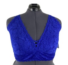 Torrid 2 Floral Lace Bralette Blue XO Lightly Lined Pullover Adjustable Strap