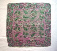 VTG 17" Pocket Square Silk Scarf Made in India Boho Paisley Hot Pink  Green