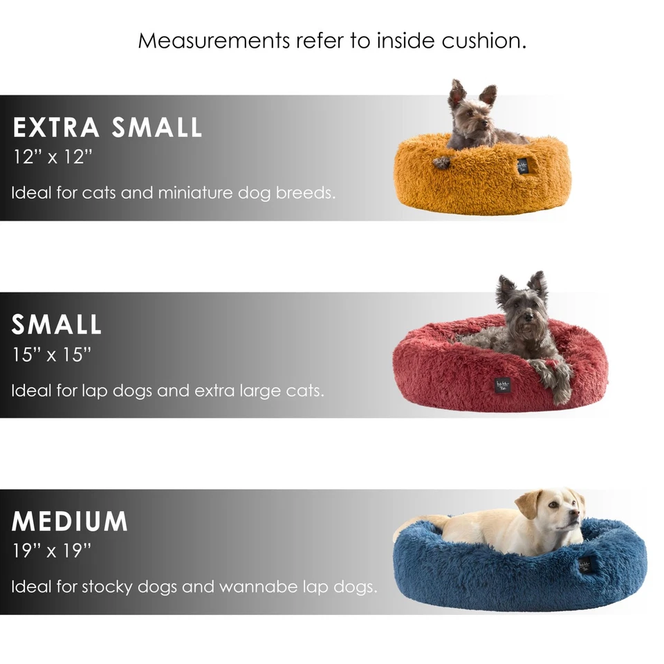 Cama para mascotas Donut de felpa azul XS 19x19x7 acogedora calmante redonda lavable parte inferior antideslizante Foto 3 de 4