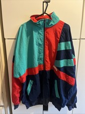 Men’s Size Large 1980s Vintage Shell Suit Jacket Green Red And Blue