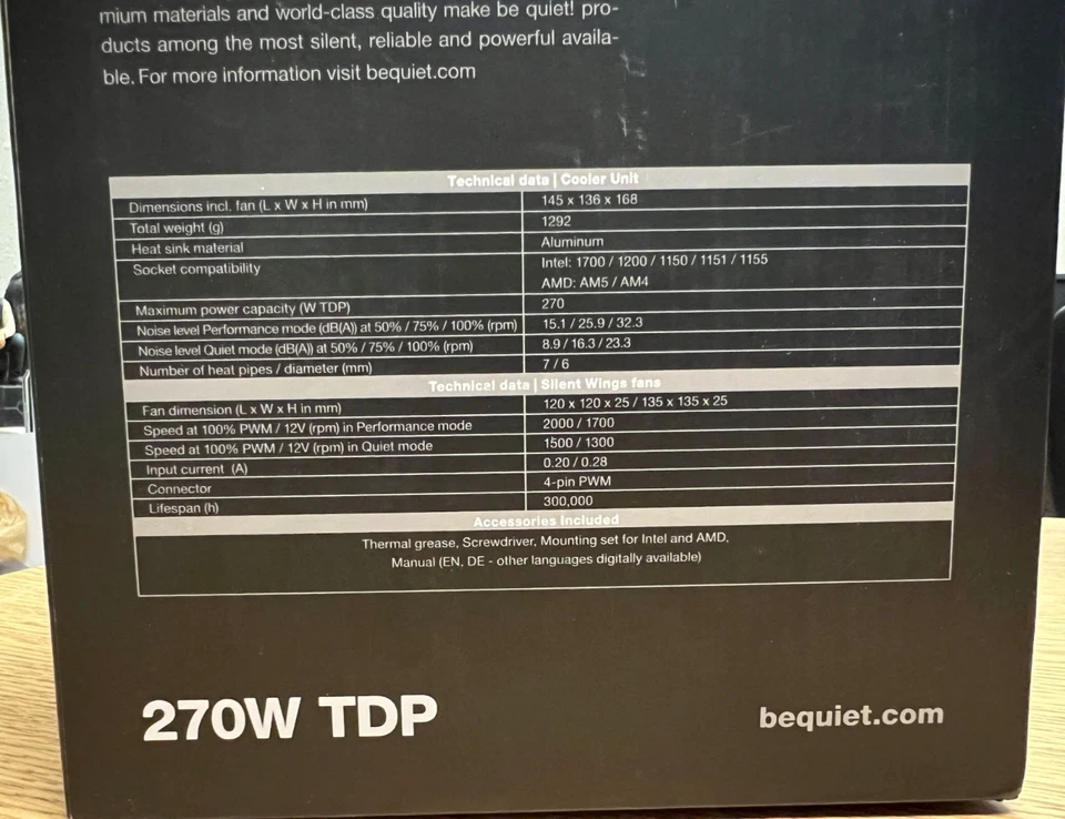 be quiet! Dark Rock Pro 5 CPU Air Cooler LGA1700 AM5 Dual Tower 135mm+120mm Fans - Image 4 of 4