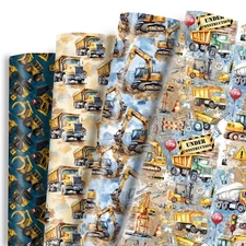 8 Sheets Construction Wrapping Paper, 20x28 Inch, Folded, Watercolor Tractors
