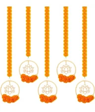 5 Pcs 69.6 Inch Diwali Artificial Marigold Garland with Lotus Lotus pendant