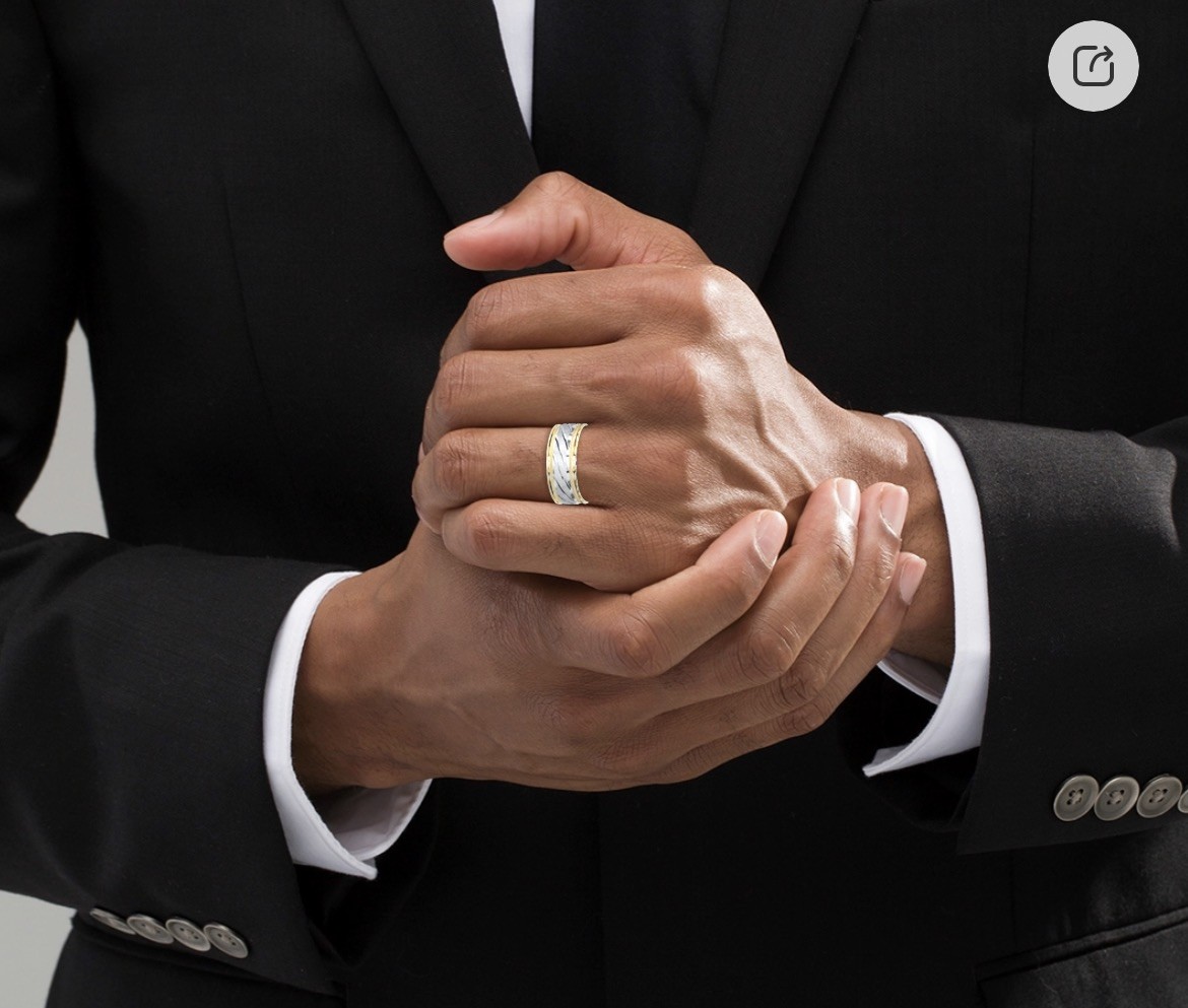 Gold Ring Solid 10K Two Tone Textured Wedding Ban… - image 10