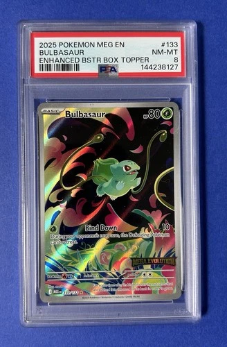 2025 Pokémon MEG EN Bulbasaur Enhanced Bstr Box Topper #133 PSA 8 NM-MT