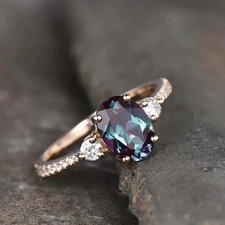 10K Solid Yellow Gold Ring Alexandrite Stone Ring Engagement Rings For Girls