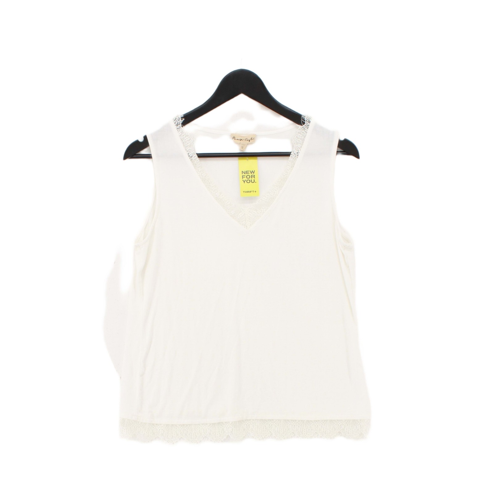 T shirt donna Phase Eight UK 12 bianca 100% altra senza maniche scollo a V basic