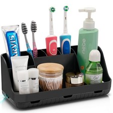 Black Toothbrush Holder - 7 Slots Bathroom Organizer Countertop with Drainage...