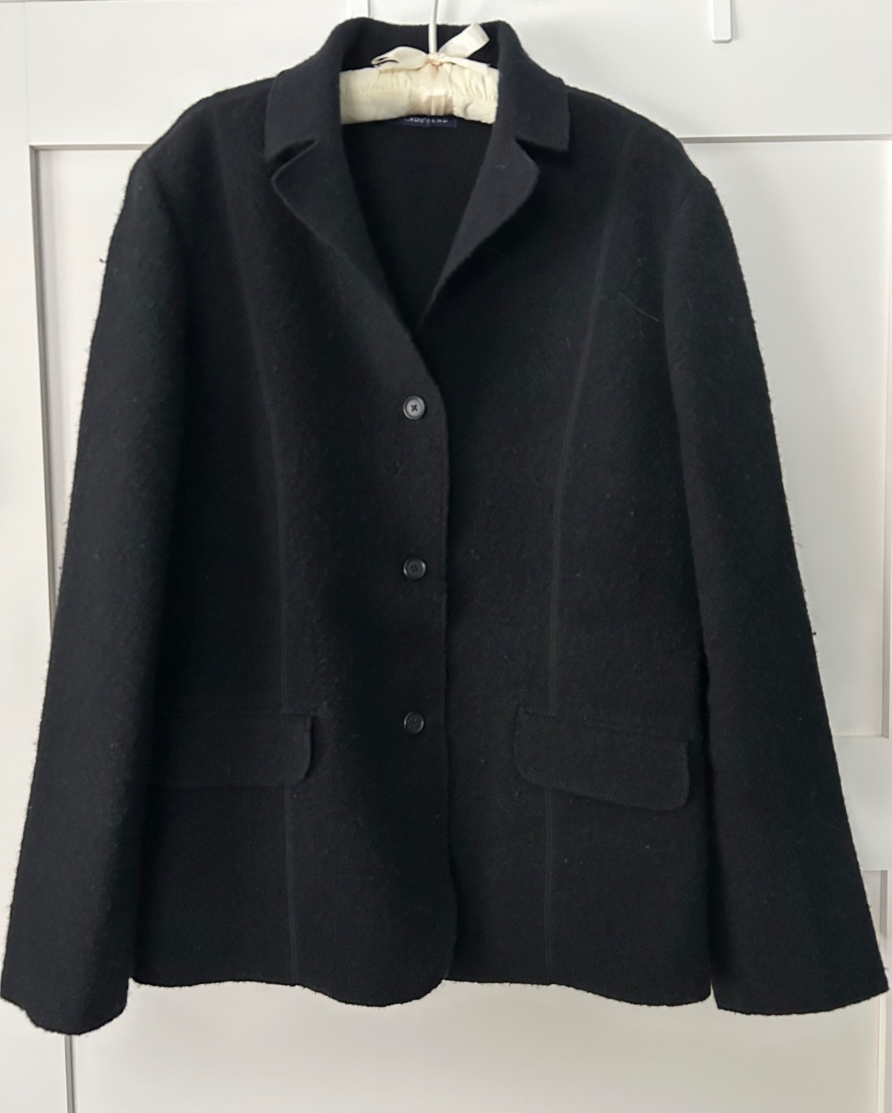 Lands End Womens Jacket 100% Boiled Wool Button Up Blazer Black Size 12