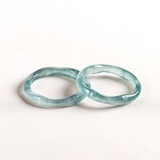 Natural A-grade jadeite blue water bamboo three-dimensional carved jade ring