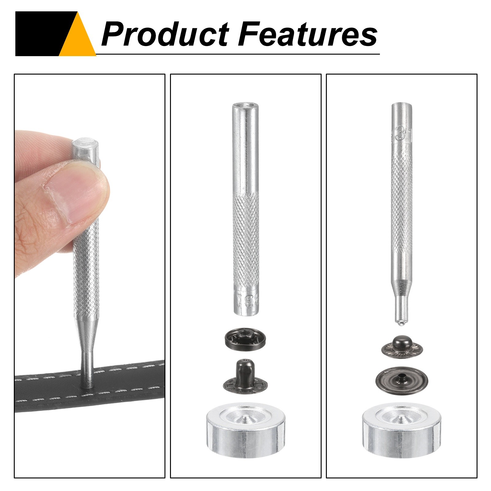 12Set 15mm Leather Snap Fastener Kit 2.76" Long W 4 Install Tools, Gun