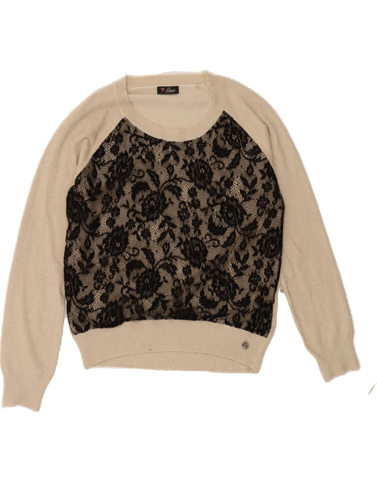 OFF WHITE Maglione maglione girocollo donna GUESS UK 6 XS bianco sporco viscosa DE80