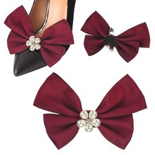 F&uuml;r 2 Schuhclips Satin mit abnehmbaren Perlen rot