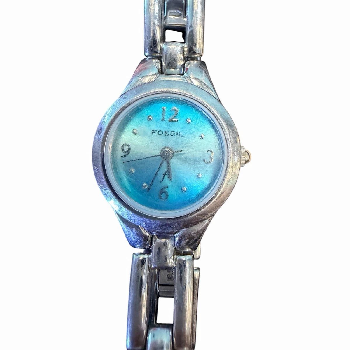 Vintage Fossil Watch Women\'s F2 Silver Tone Blue Untested 6.5\