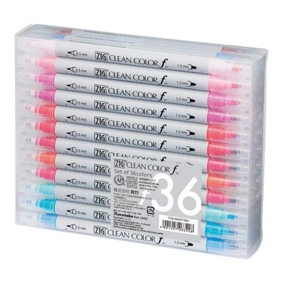 Kuretake Zig Clean Color F Twin Watercolor Marker Set 36 Colors, Fine & Broad T