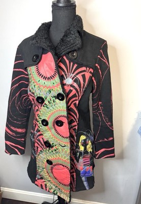 Adore Women s Multi Color Jacket Art Boho Painted Size M Cotton Blend Coat