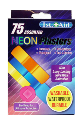 75 Assorted Neon Plasters Latex free Waterproof Colourful Plaster Kids ...