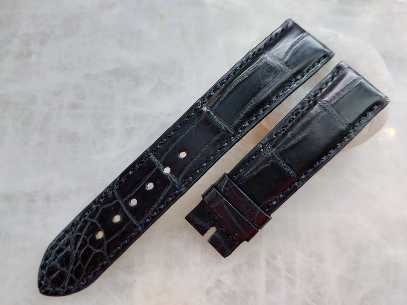 20mm/18mm Black Alligator Crocodile Print Leather Watch Strap Band