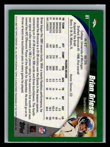 2002 Topps Football # 1 - 200 - Pick Your Card! - Picture 162 of 400
