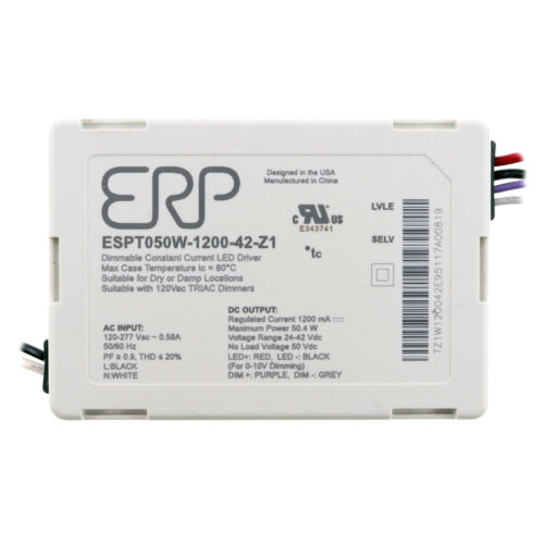 ERP ESTP050W-1200-42-Z1 DIMMABLE CONSTANT CURRENT LED DRIVER, 1200MA 50W, 24-42V - Afbeelding 1 van 3