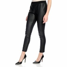 Womens Black Elastic Waist Faux Leather/Knit Combo Leggings Pants Size S