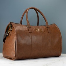 Personalised Mens Leather Holdall Bag Black or Brown - Weekend Travel Bag Embroi
