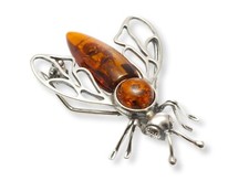Natural Baltic Amber Sterling Silver 925 Bee Brooch Pin Gift Jewellery
