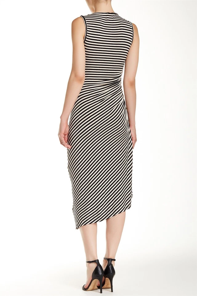 Vestido midi a rayas asimétrico tejido acanalado talla mediana Max Studio 121311 para mujer Foto 2 de 2