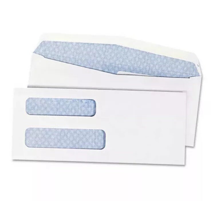 2-Window Security Tinted Check Envelope, #8 5/8, 3 5/8 X 8 5/8, White, 1000/box