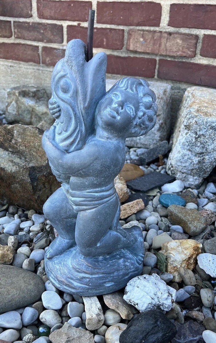 Fountain garden statue 1979 Henri Studios Koi Fish Boy stone 13 